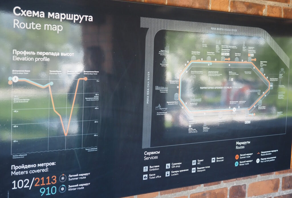 Схема маршрута по стене Нижегородского кремля