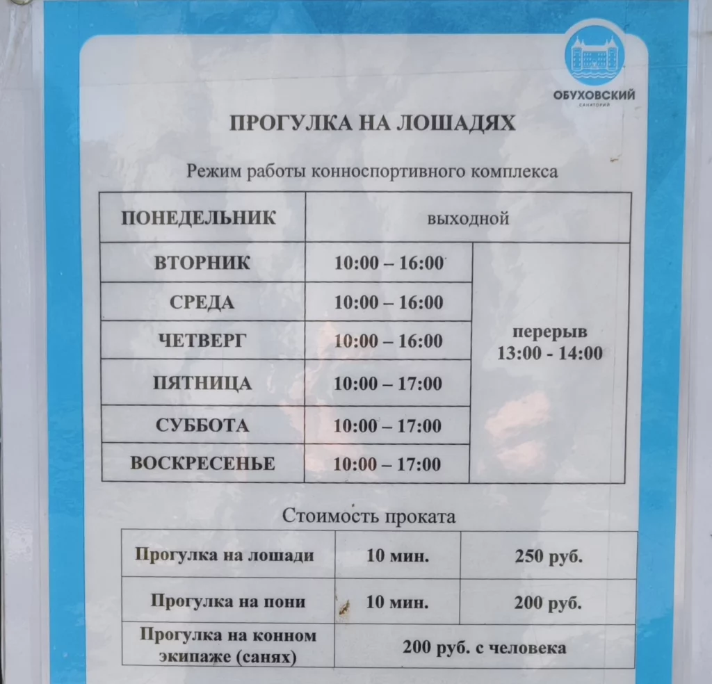 Конные прогулки в санатории Обуховский